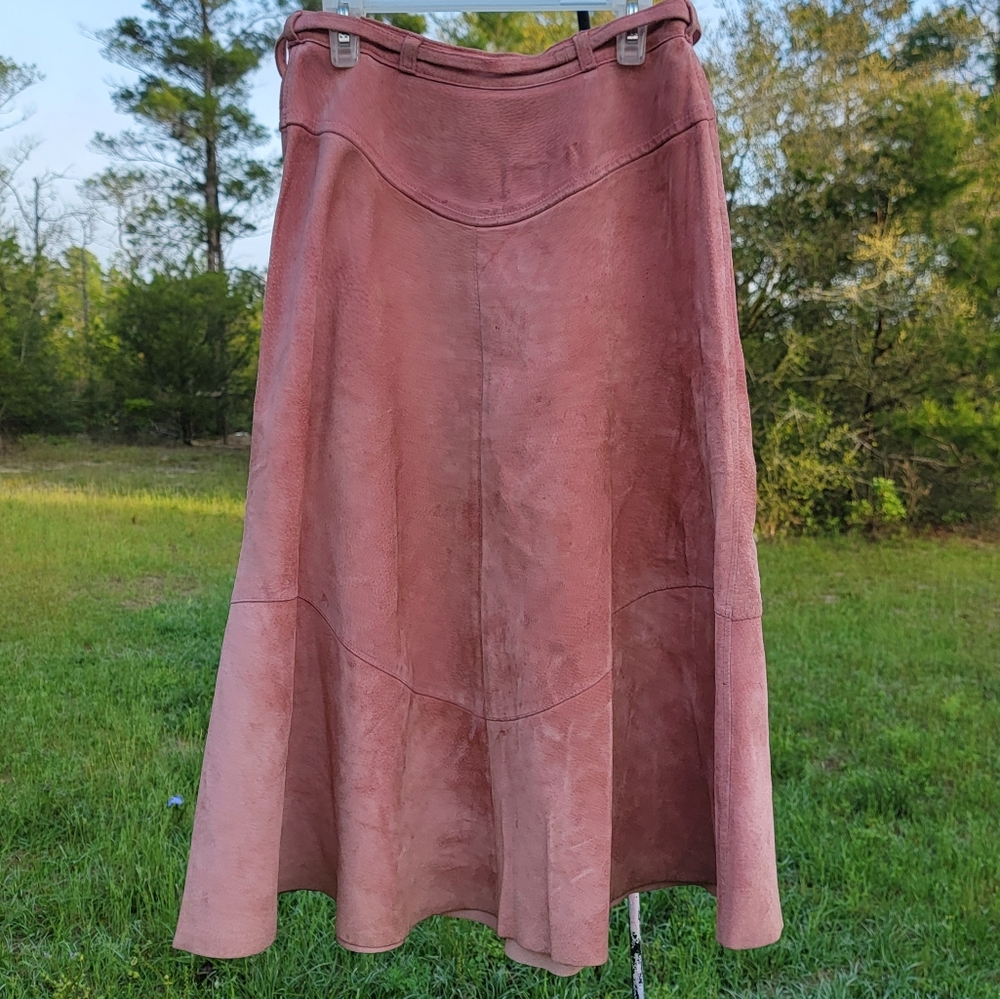 Antilopen Leather Sueade Long Skirt Pink 38 Vintage